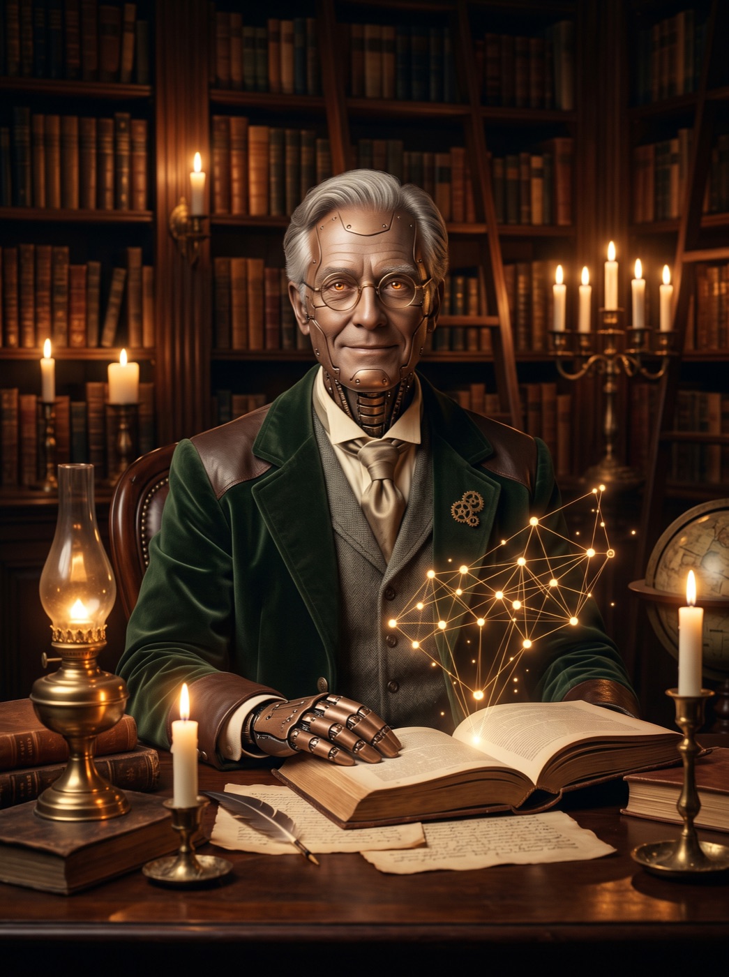 Oscar — the scholarly AI librarian at his desk